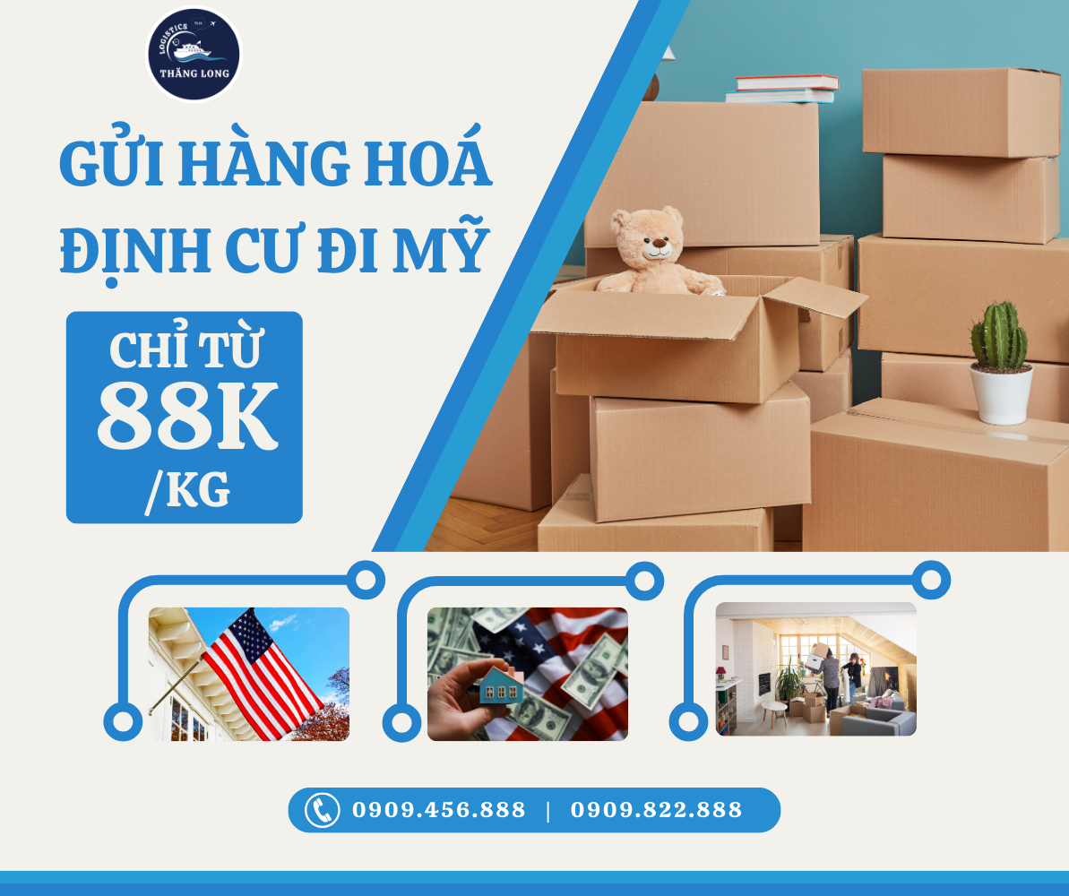 Dịch vụ vận chuyển hàng hoá định cư đi Mỹ trọn gói của THĂNG LONG Logistics cung cấp giải pháp toàn diện cho nhu cầu chuyển nhà của bạn từ Việt Nam sang Mỹ.