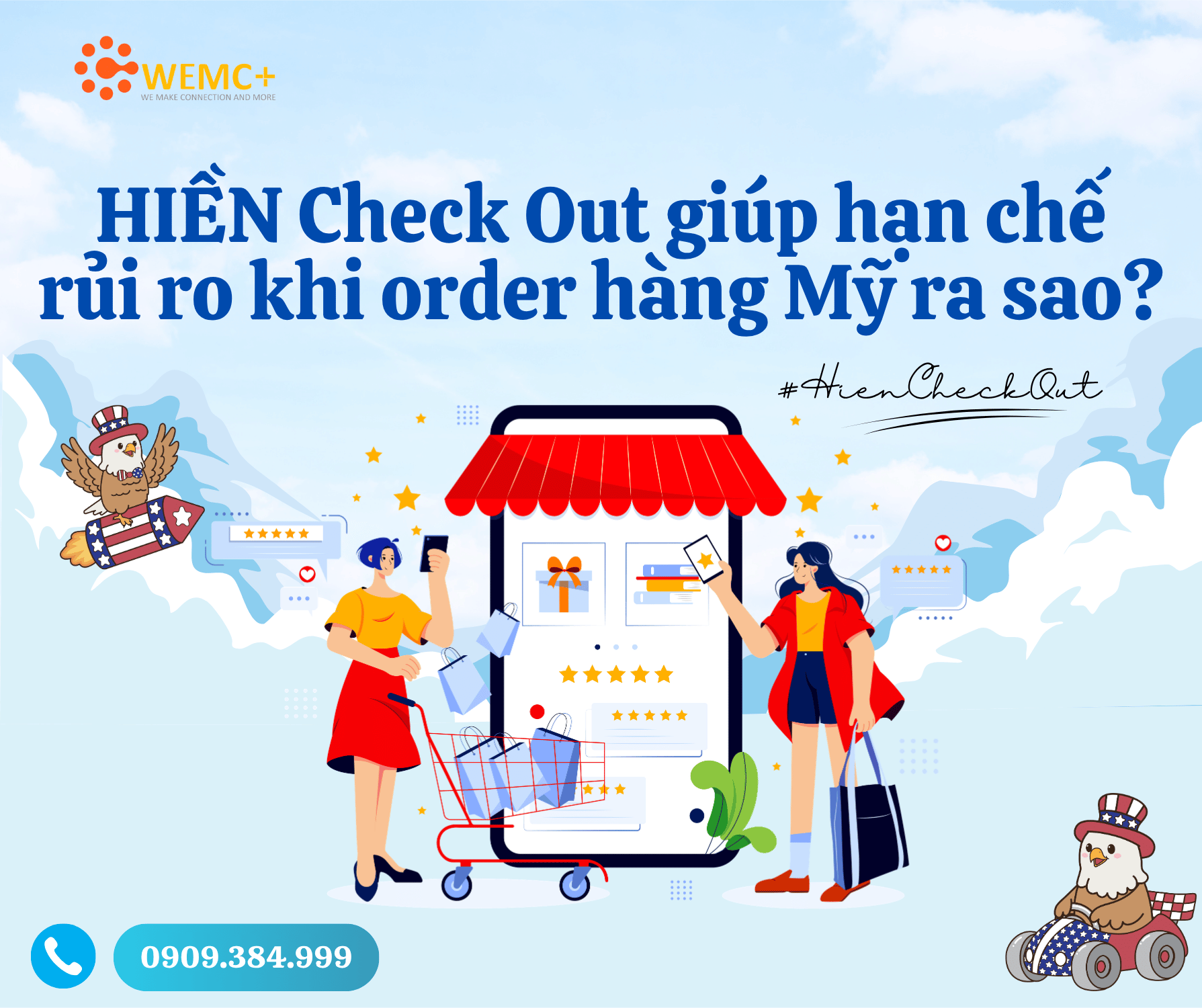 Order hàng Mỹ sẽ tiềm ẩn nhiều rủi ro nếu tự thực hiện. Với HIỀN Check Out, khách hàng có thể hạn chế rủi ro khi order hàng Mỹ một cách toàn diện — từ kiểm tra sản phẩm, kiểm hàng tại kho Mỹ đến vận chuyển và hỗ trợ khiếu nại.
