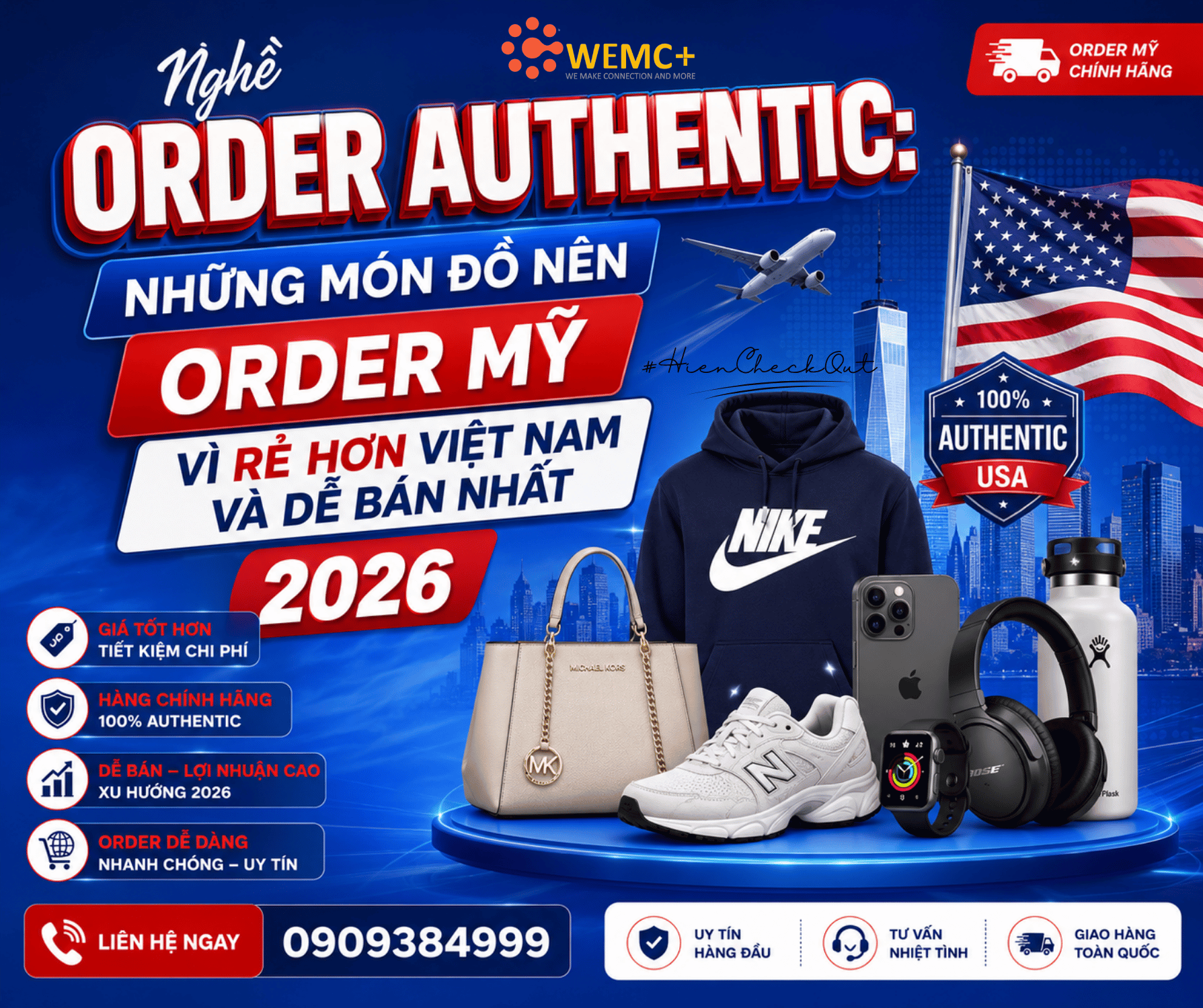 Nghề Order Authentic đang mở ra nhiều cơ hội kinh doanh hấp dẫn trong thời đại thương mại điện tử xuyên biên giới phát triển mạnh mẽ. Những mặt hàng như mỹ phẩm, thực phẩm chức năng, nước hoa, thời trang, sneaker, túi xách hay đồ công nghệ đều là các sản phẩm nên order Mỹ vì giá rẻ hơn Việt Nam và có nhu cầu rất lớn.Nếu biết tận dụng các mùa sale, lựa chọn sản phẩm phù hợp và xây dựng uy tín với khách hàng, nghề order hàng Mỹ hoàn toàn có thể trở thành nguồn thu nhập bền vững và đầy tiềm năng trong năm 2026.