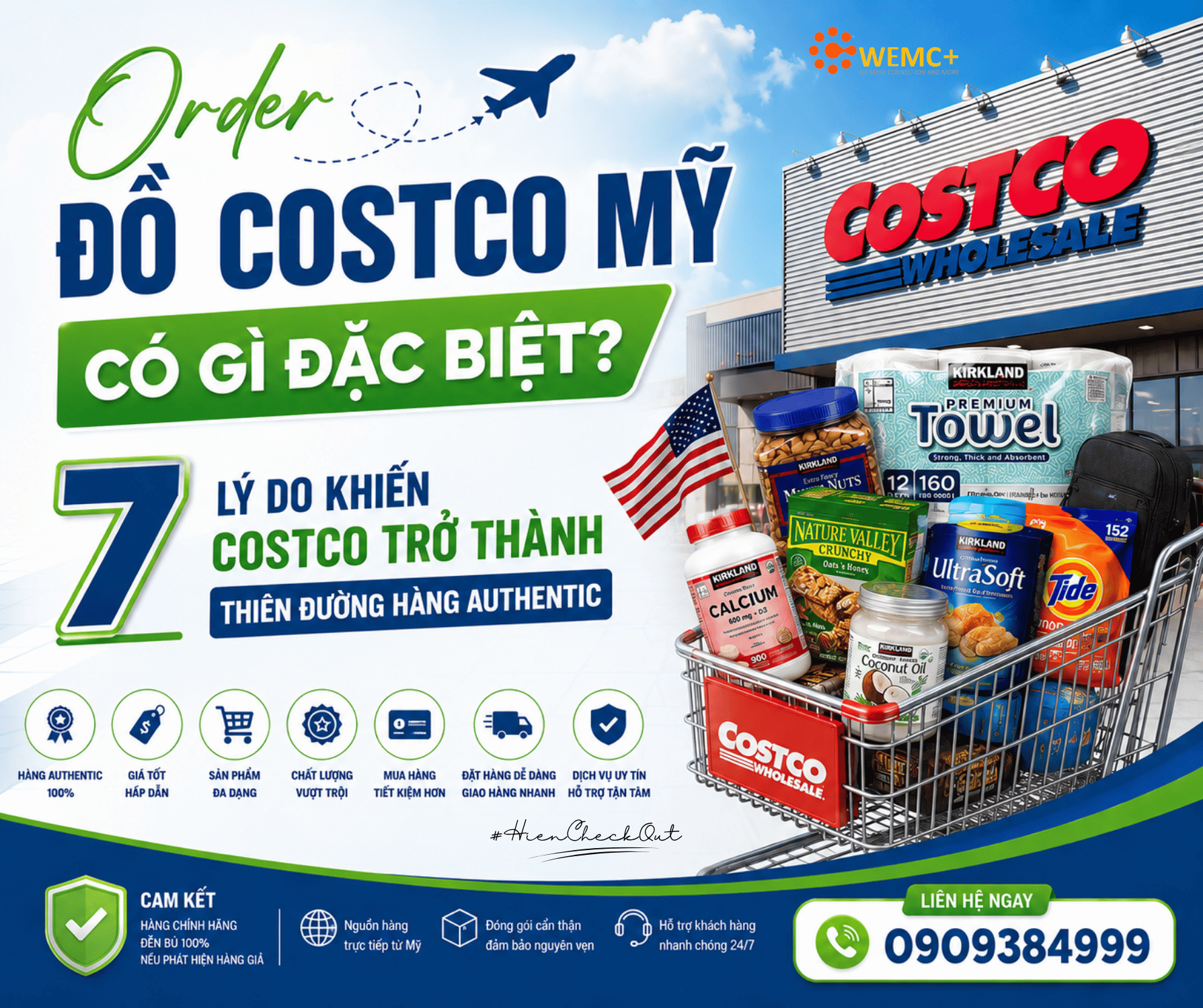 Order đồ Costco Mỹ đặc biệt bởi khả năng cung cấp hàng authentic chất lượng cao với mức giá cạnh tranh. Từ thực phẩm chức năng Kirkland Signature, mỹ phẩm chính hãng, đồ gia dụng đến thời trang hàng hiệu, Costco luôn là điểm đến lý tưởng cho những ai muốn mua hàng Mỹ chính hãng. Nếu bạn đang tìm kiếm giải pháp order Costco USA nhanh chóng, tiết kiệm và an toàn, HIỀN Check Out sẽ là người đồng hành đáng tin cậy trên hành trình săn hàng Mỹ chất lượng.