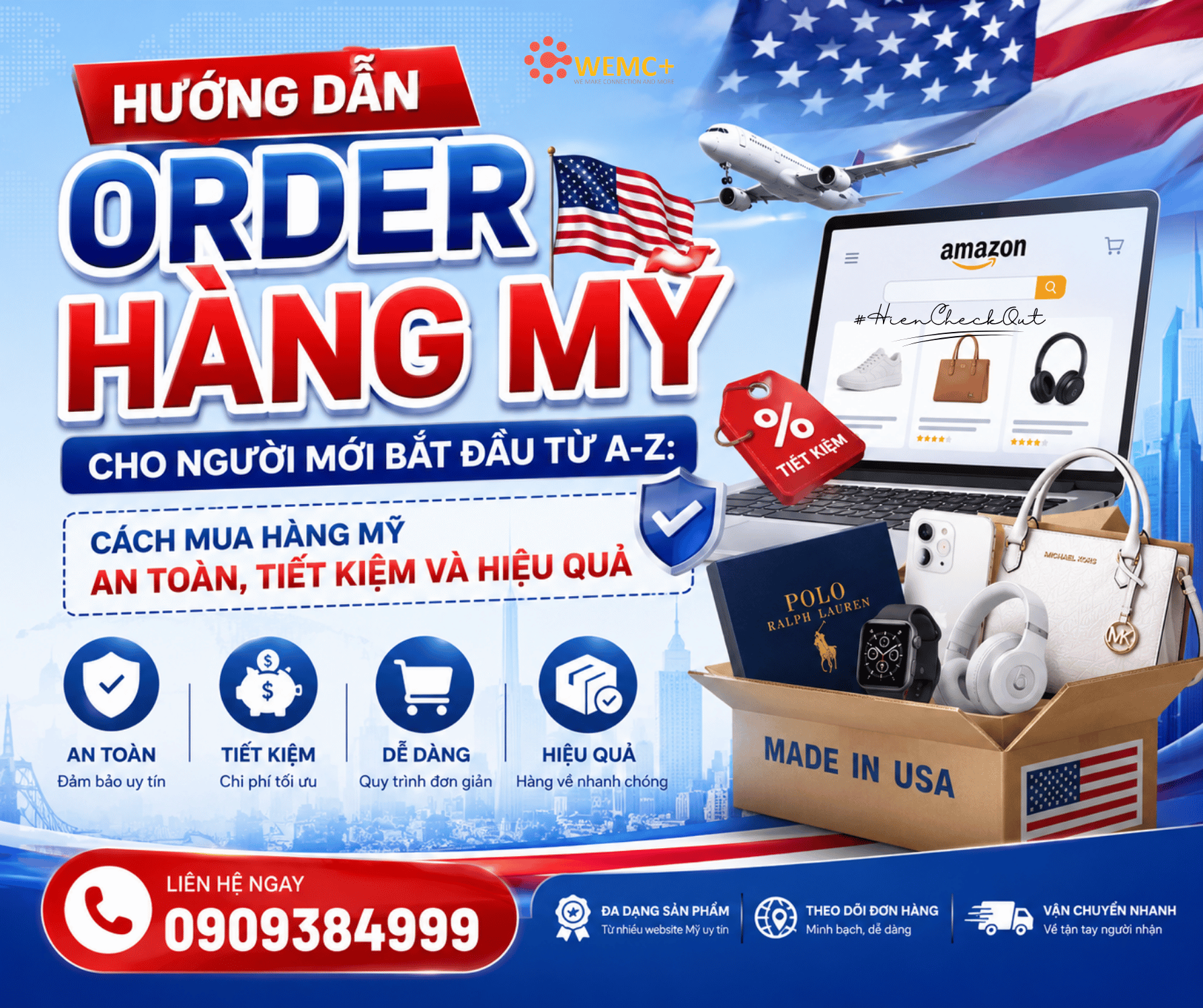 Hướng dẫn order hàng Mỹ cho người mới bắt đầu không quá phức tạp nếu bạn hiểu rõ quy trình mua hàng, thanh toán và vận chuyển. Việc lựa chọn website uy tín, săn sale đúng thời điểm và sử dụng dịch vụ hỗ trợ chuyên nghiệp sẽ giúp bạn tiếp cận nguồn hàng Mỹ chính hãng với chi phí tối ưu. Nếu đang tìm kiếm giải pháp order hàng Mỹ an toàn, nhanh chóng và tiết kiệm, HIỀN Check Out sẽ là người đồng hành đáng tin cậy giúp bạn mua sắm dễ dàng từ hàng nghìn website Mỹ nổi tiếng.