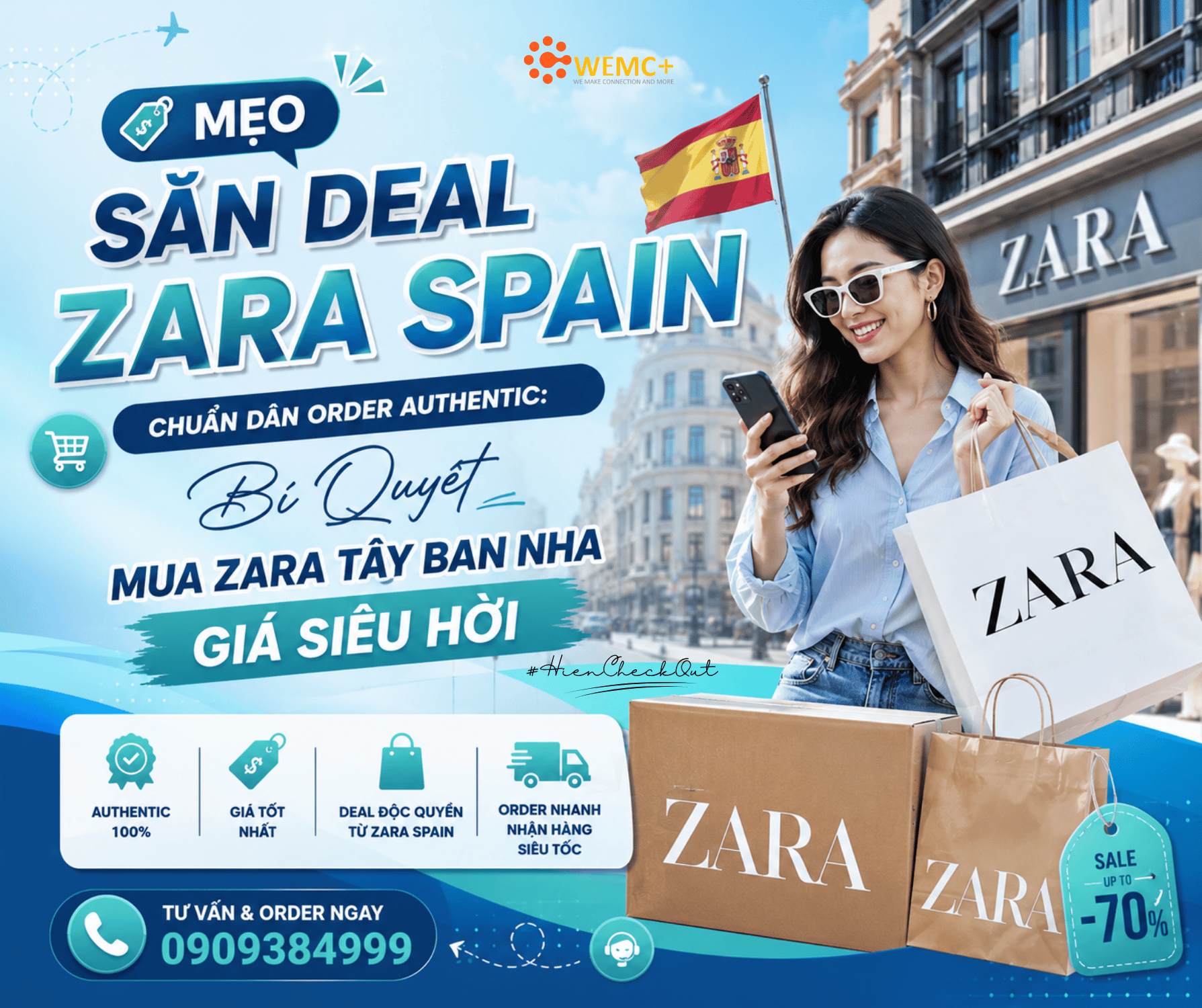 Mẹo săn deal Zara Spain không chỉ giúp bạn mua được những món đồ thời trang yêu thích với giá tốt mà còn là bí quyết tối ưu chi phí khi order hàng authentic từ Tây Ban Nha. Việc nắm rõ lịch Zara Spain sale, biết cách theo dõi sản phẩm, canh restock và lựa chọn đơn vị hỗ trợ uy tín sẽ giúp bạn dễ dàng sở hữu các sản phẩm Zara chính hãng với mức giá hấp dẫn nhất. Nếu bạn đang tìm kiếm giải pháp order Zara Spain nhanh chóng, an toàn và tiết kiệm, HIỀN Check Out sẽ là người đồng hành đáng tin cậy trên hành trình săn hàng authentic từ châu Âu.